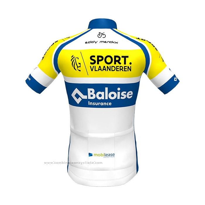 2021 Maillot Cyclisme Sport Vlaanderen-Baloise Bleu Blanc Jaune Manches Courtes et Cuissard